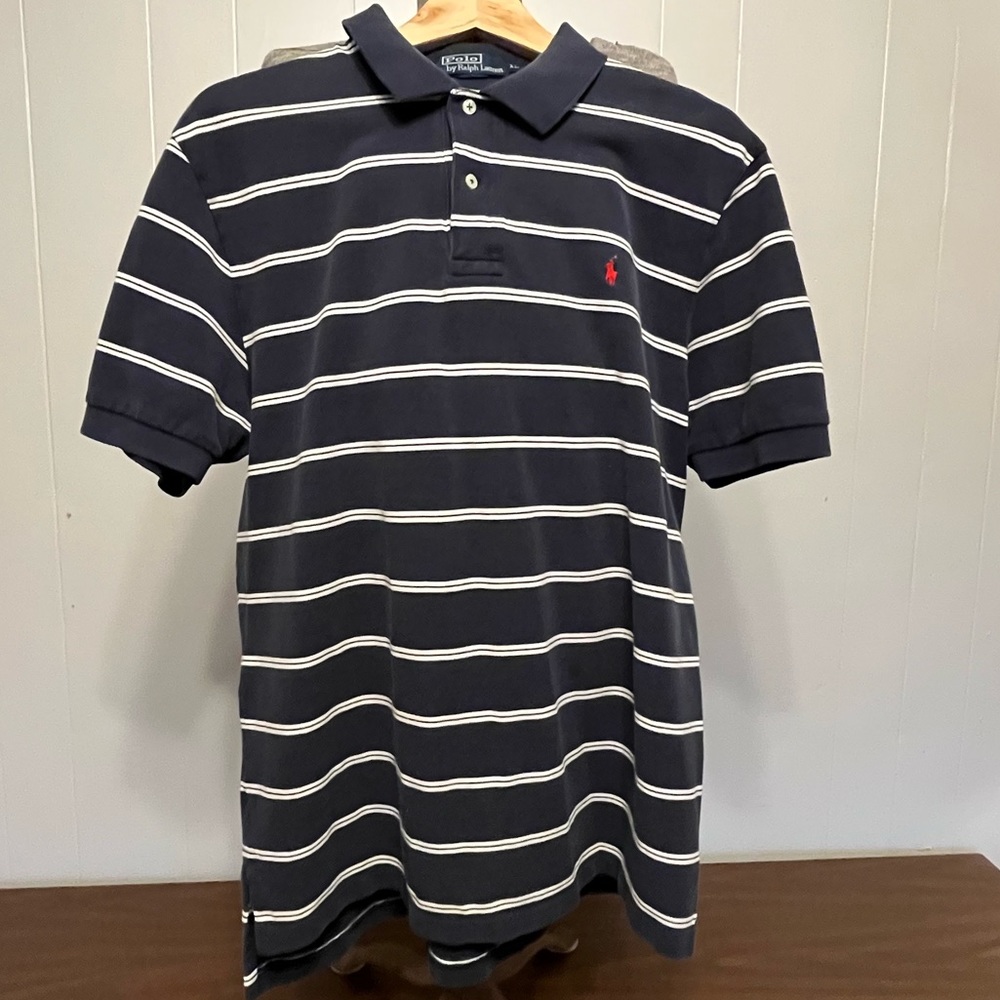 Polo by Ralph Lauren Shirt Short Sleeve Navy White Striped Mens XL Vintage Style